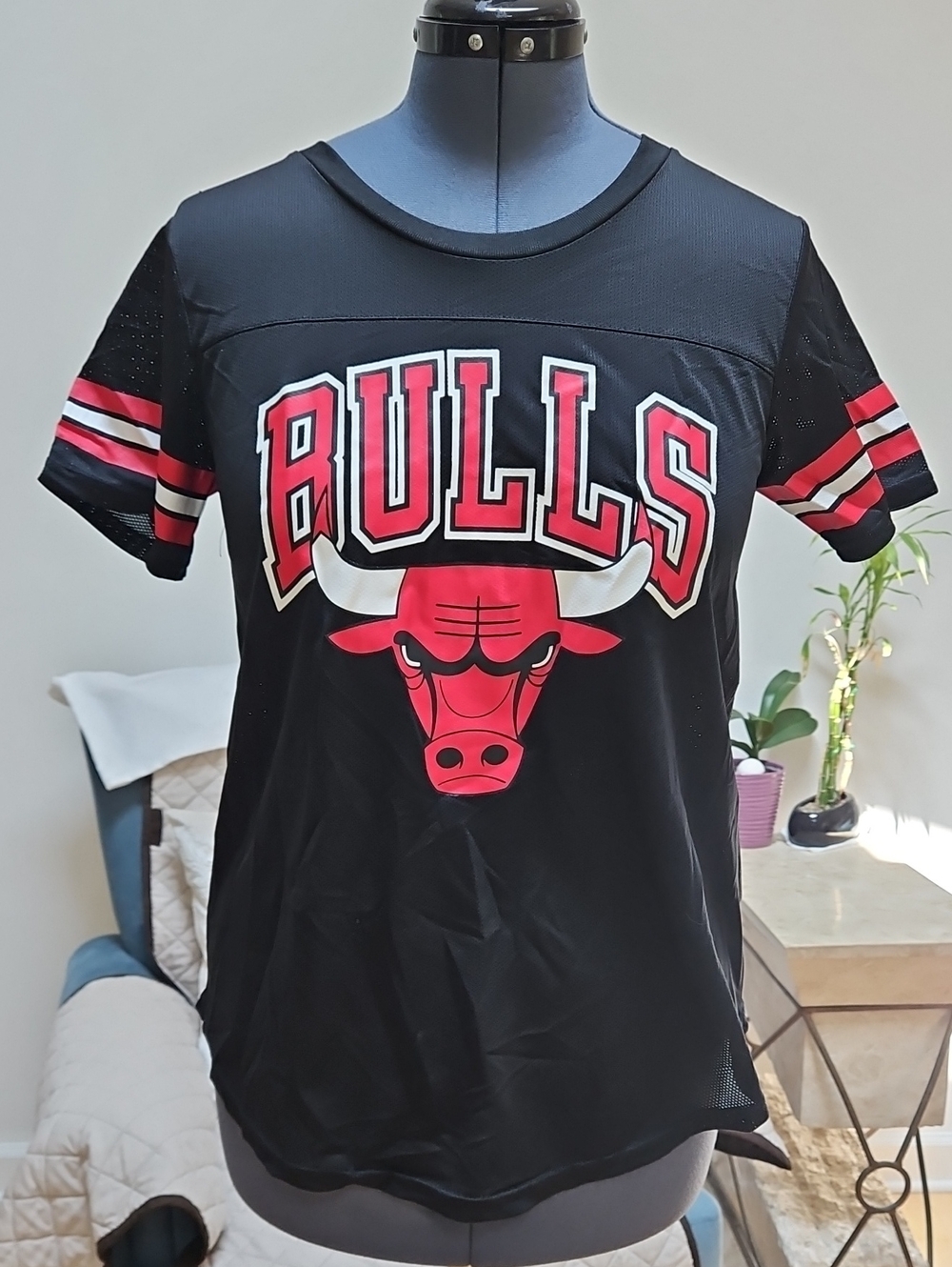 NBA Black and Red Chicago Bulls Graphic Jersey Top